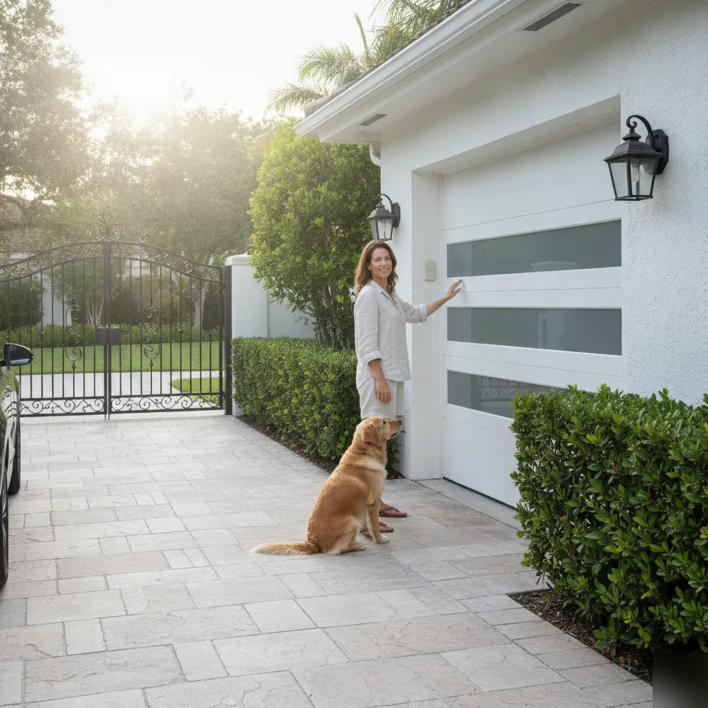 Automatic Garage Door And Gate Openers Repair And Install in Hallandale Beach | On Time Garage Door Repair 40 Homeowner opening working garage door at Hallandale Beach house