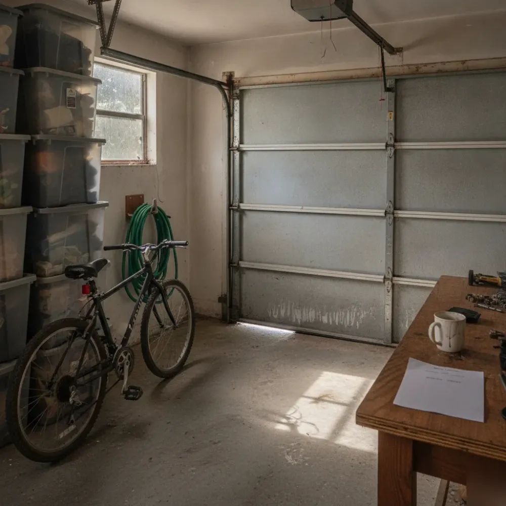 garage-door-wear-signs-hallandale-beach-home Homeowner's garage shows worn door seal signaling need for garage door installation service