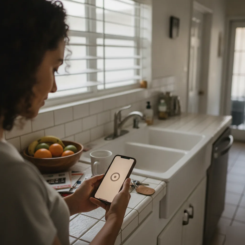 Garage Door Opener Installation Service in Hallandale Beach | On Time Garage Door Repair 3 Homeowner checking smart garage door opener app in Hallandale Beach kitchen