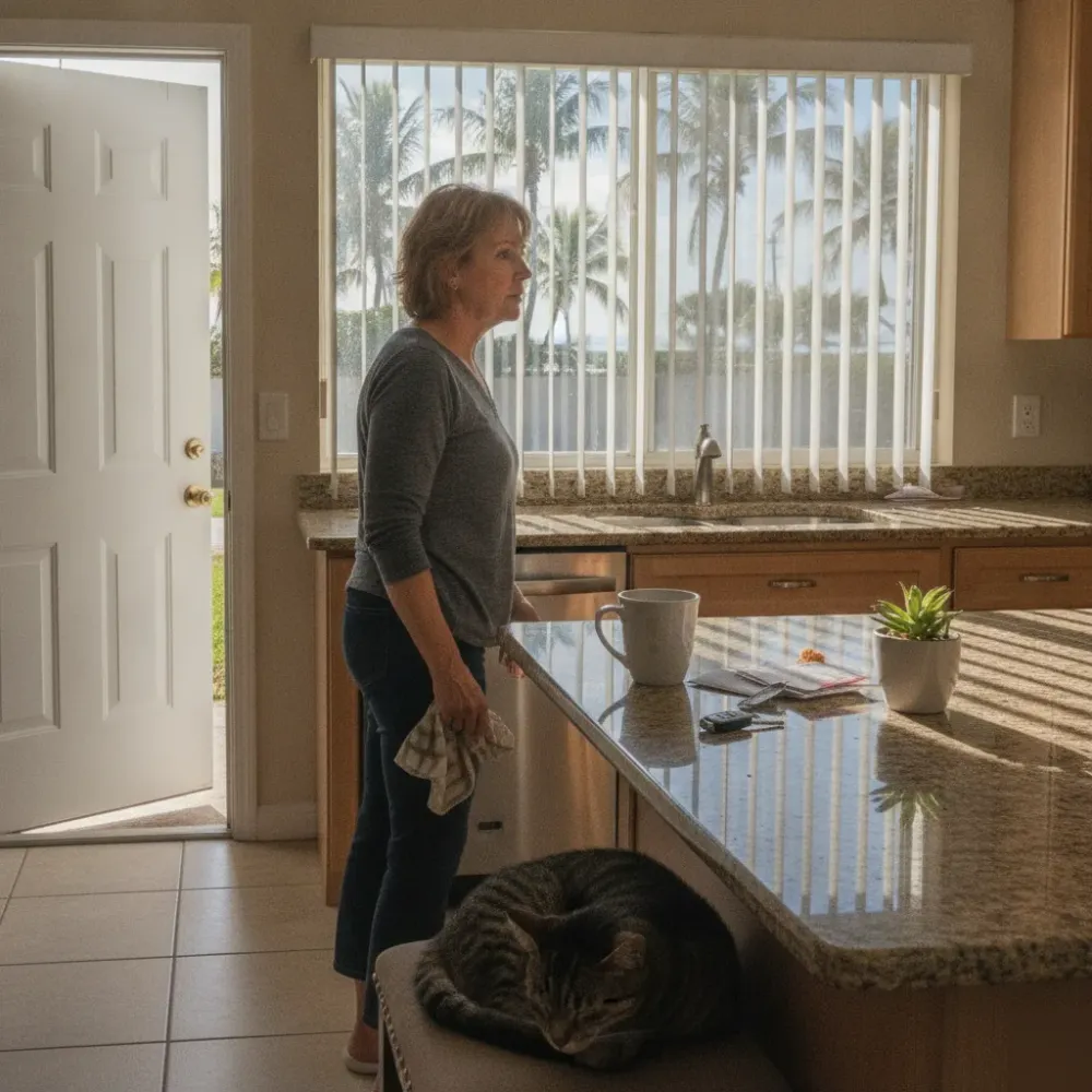Homeowner noticing garage door opener issue from kitchen in Hallandale Beach home