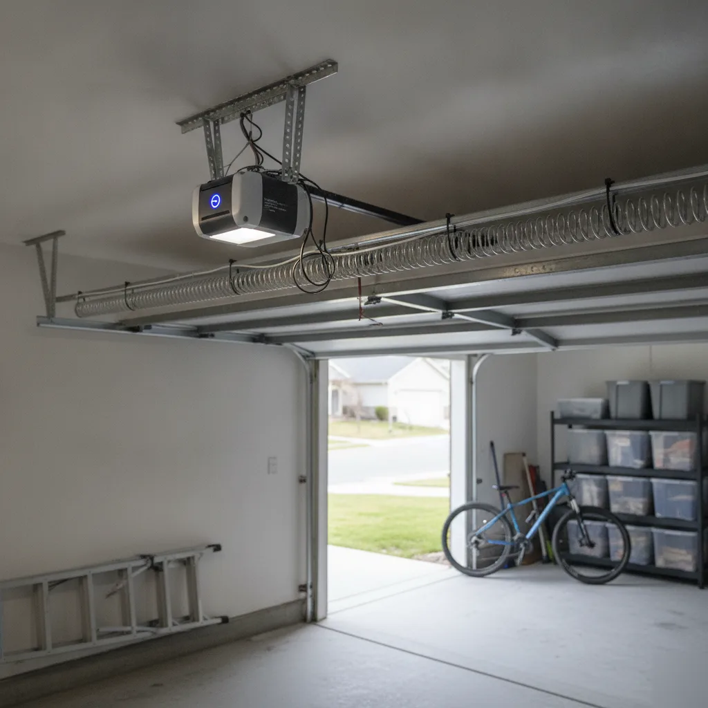 Smart Garage Door Opener Installation in Hallandale Beach | On Time Garage Door Repair 2 Newly installed smart garage door opener with status light in Hallandale Beach garage