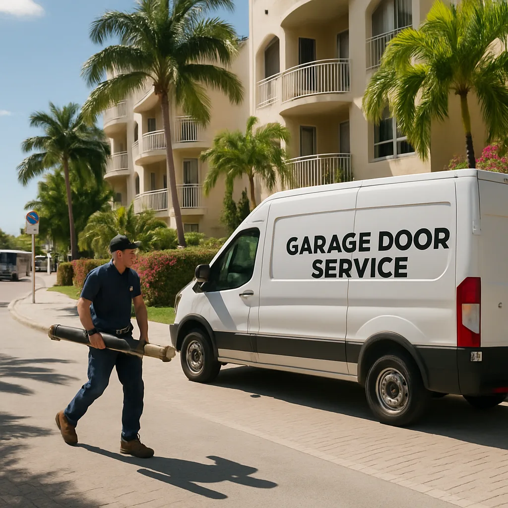 Garage door repair van near condo garages by Aventura Mall Bus Terminal