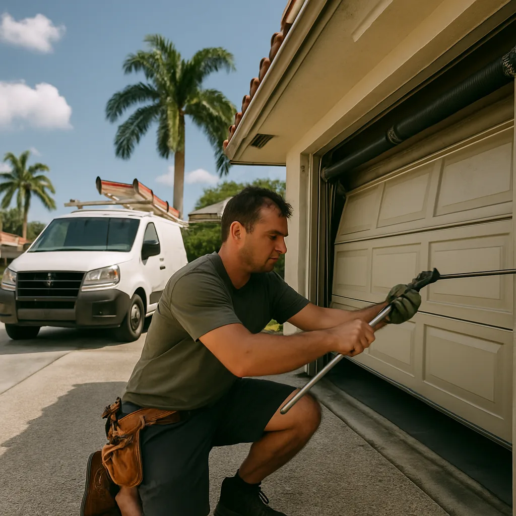 garage-door-torsion-spring-repair-miami-aventura-waterways-k8 Garage door torsion spring repair on 1970s Miami home near Aventura Waterways K-8 Center