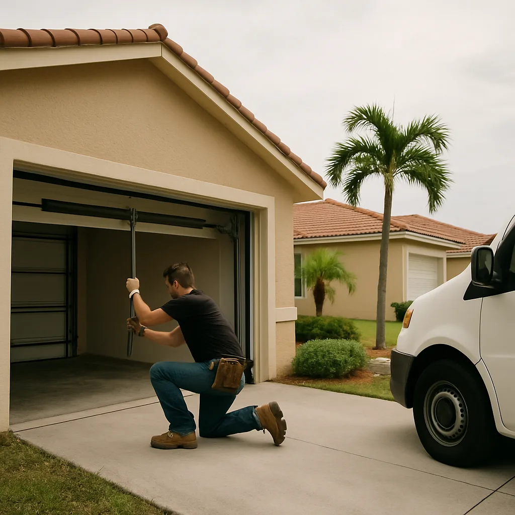 garage-door-torsion-spring-repair-miramar-multi-service-complex Technician repairing garage door torsion spring near Miramar Multi-Service Complex home